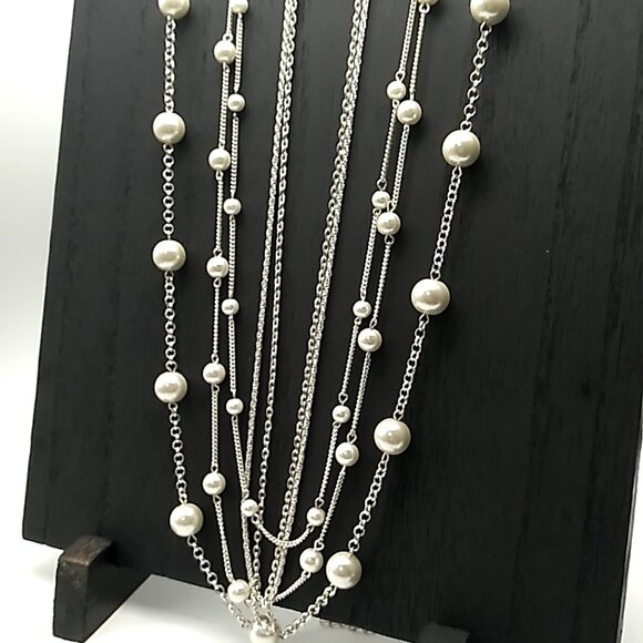 Vintage Style Multi-Strand Faux Pearl & Chain Link Necklace NWOT - Picture 15 of 15